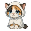 Sad cute kitten wearing hood with teary eyes illustration Royalty Free Stock Photo